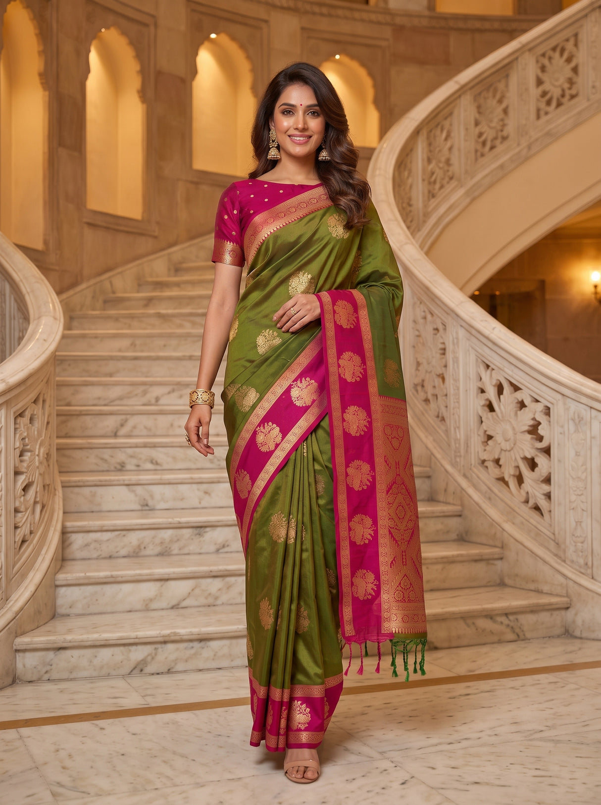 MIMOSA Olive Saree Saree — pose 6 styling detail