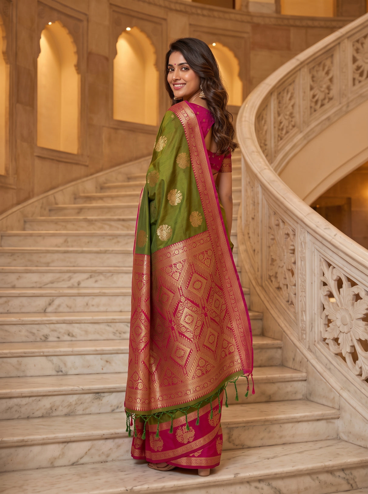 MIMOSA Olive Saree Saree — pose 7 styling detail