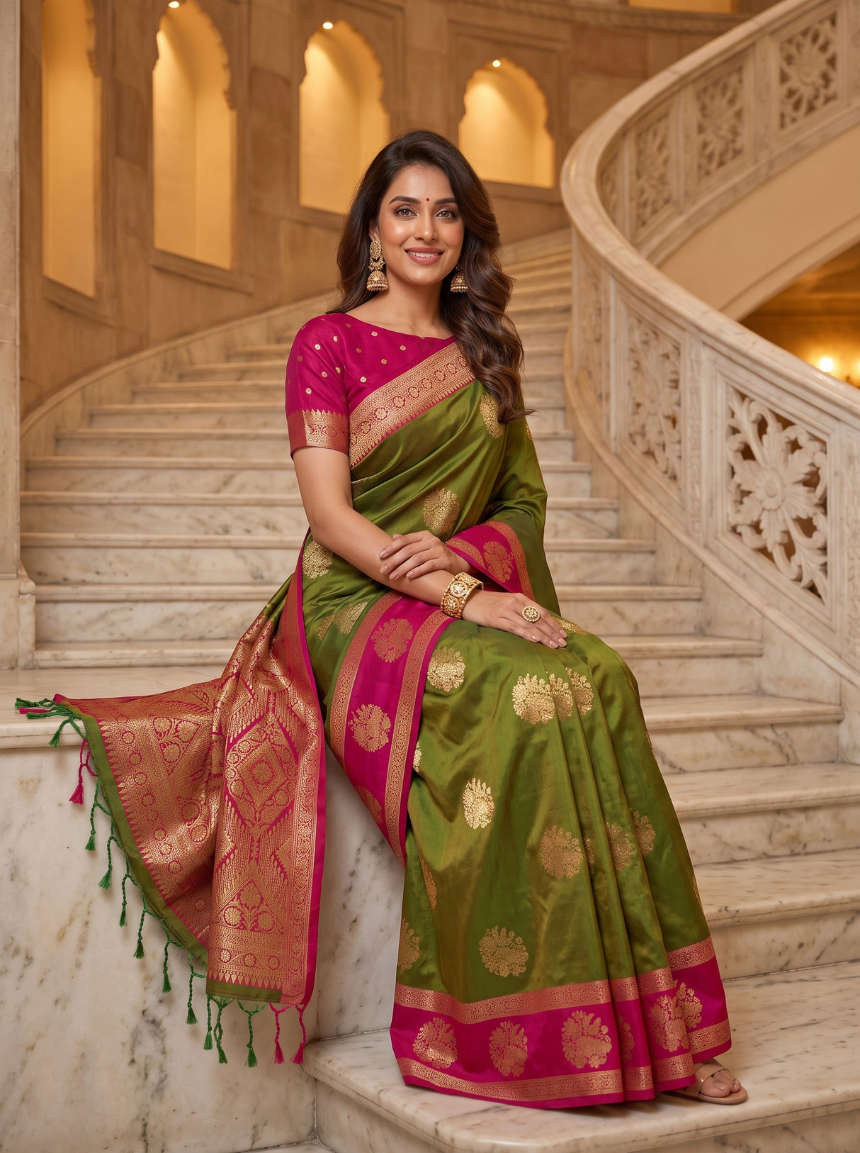 MIMOSA Olive Saree Saree — pose 8 styling detail