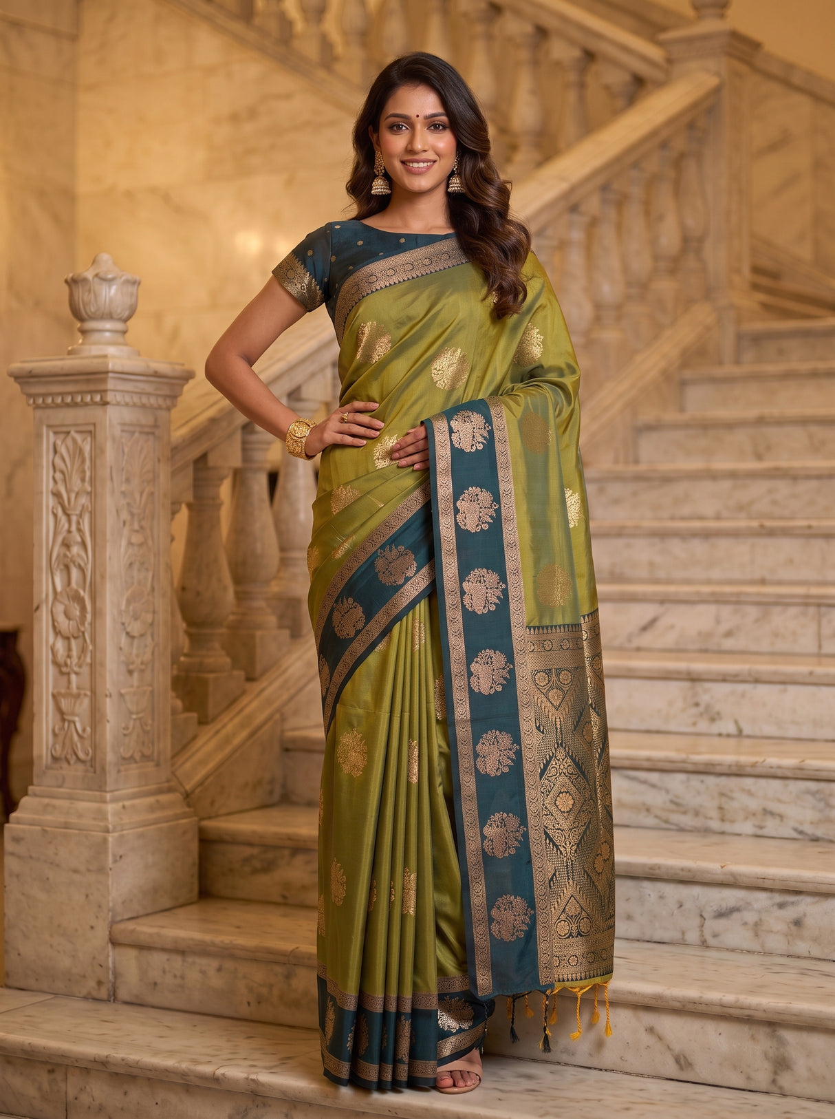 MIMOSA Pista Saree Saree — pose 4 styling detail