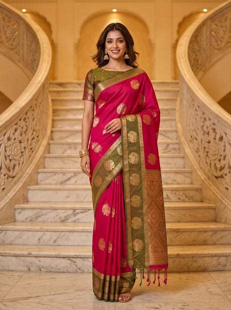 MIMOSA Rani Saree Saree — front view on mannequin