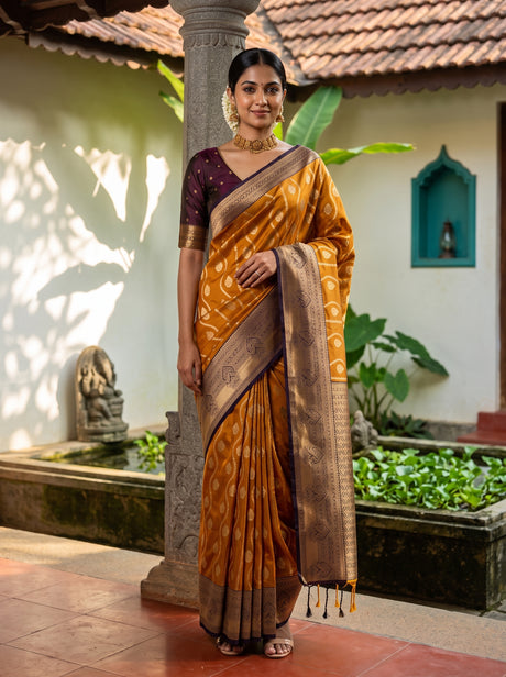 MIMOSA Mustard Saree Saree — front view on mannequin