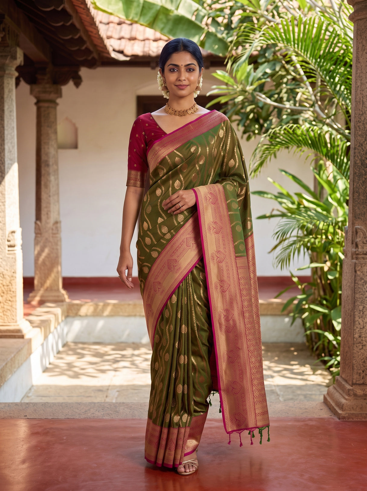 MIMOSA Olive Saree Saree — pose 6 styling detail