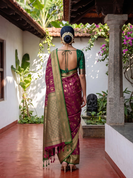 MIMOSA Wine Saree Saree — pose 2 styling detail