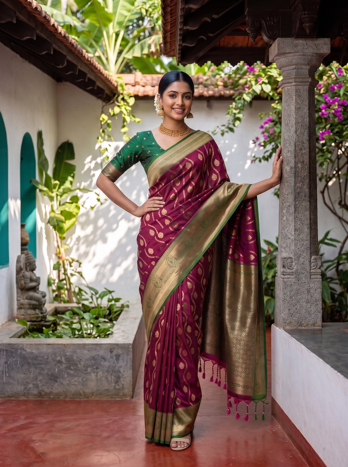 MIMOSA Wine Saree Saree — pose 4 styling detail