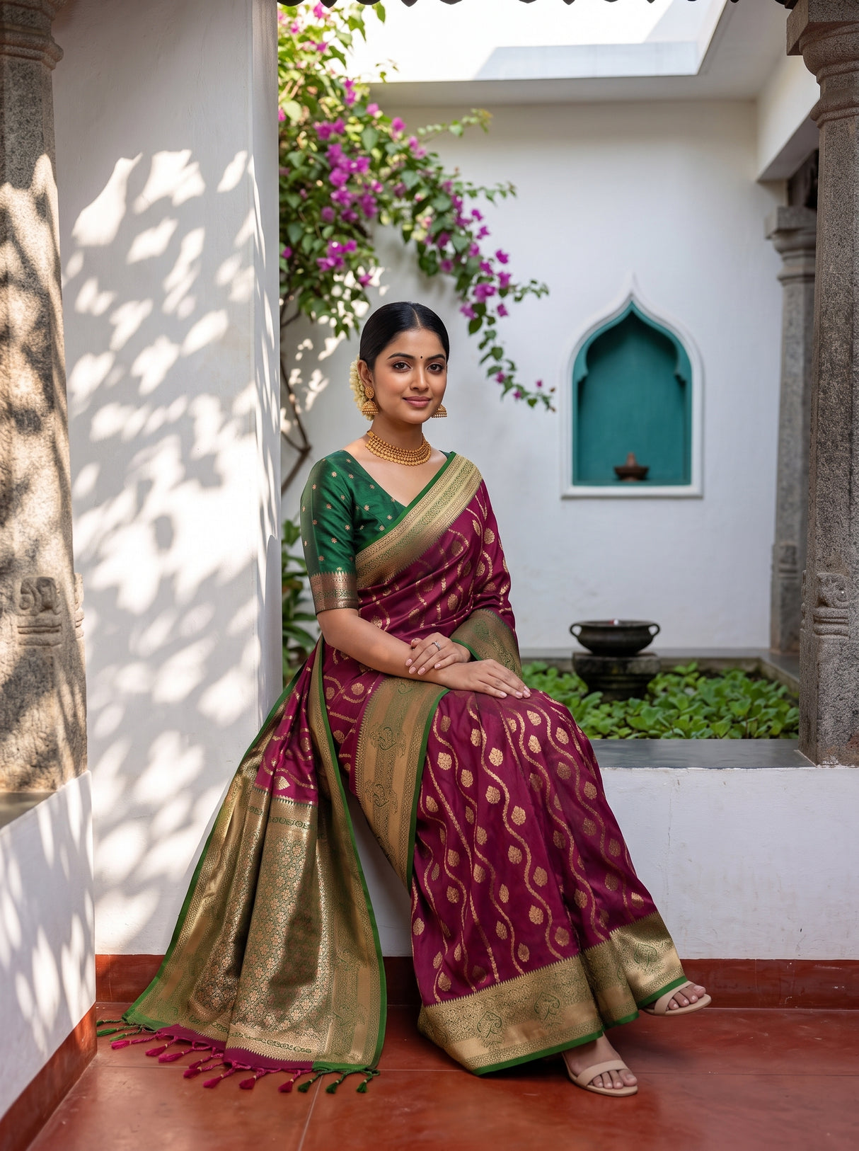 MIMOSA Wine Saree Saree — pose 8 styling detail
