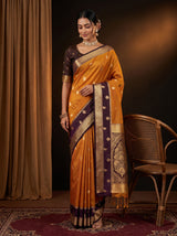 MIMOSA Mustard Saree Saree — front view on mannequin