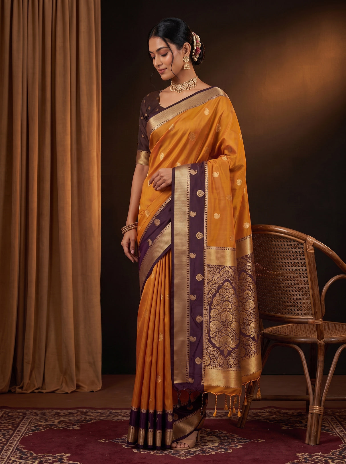 MIMOSA Mustard Saree Saree — pose 10 styling detail