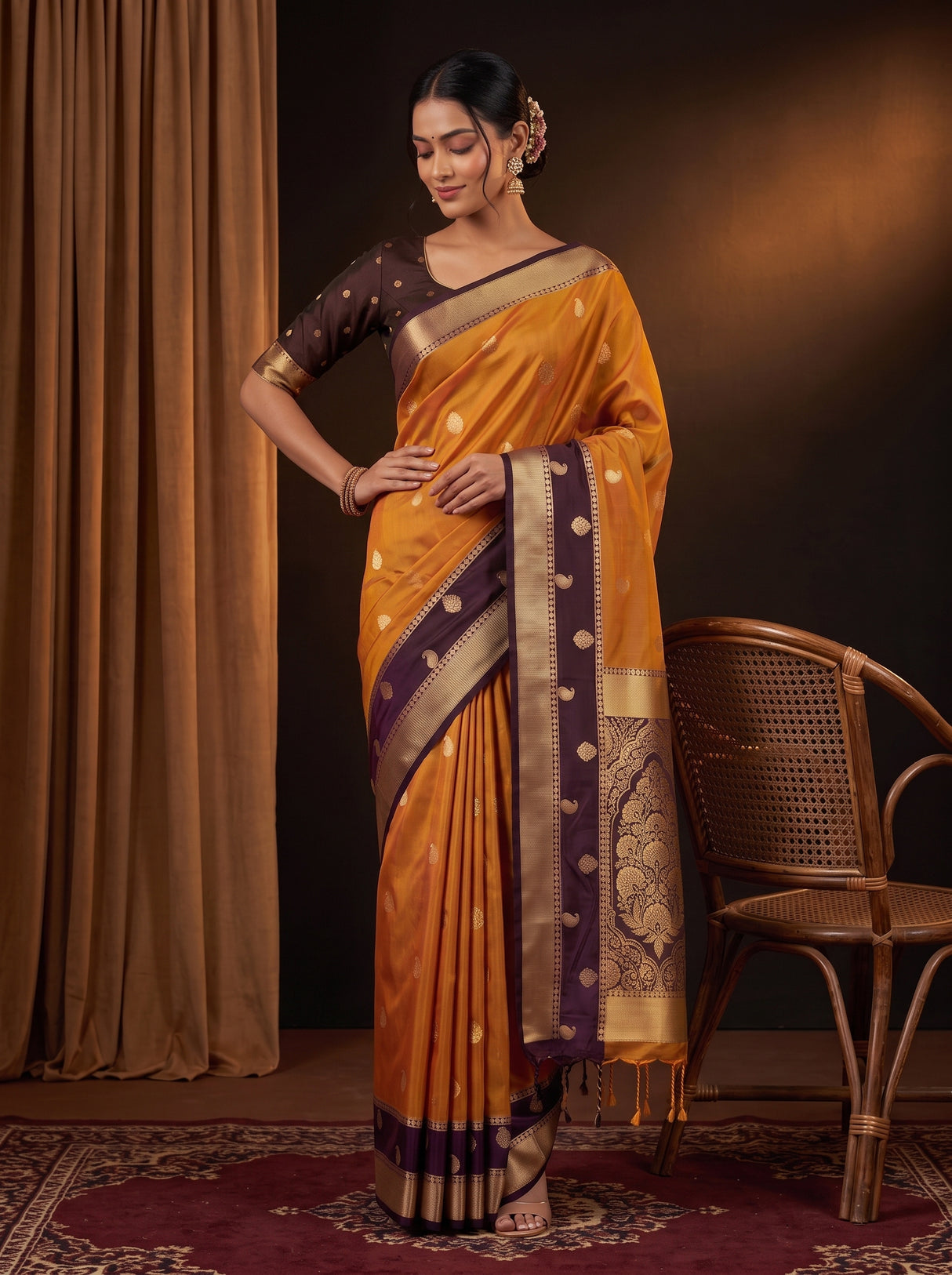MIMOSA Mustard Saree Saree — pose 4 styling detail