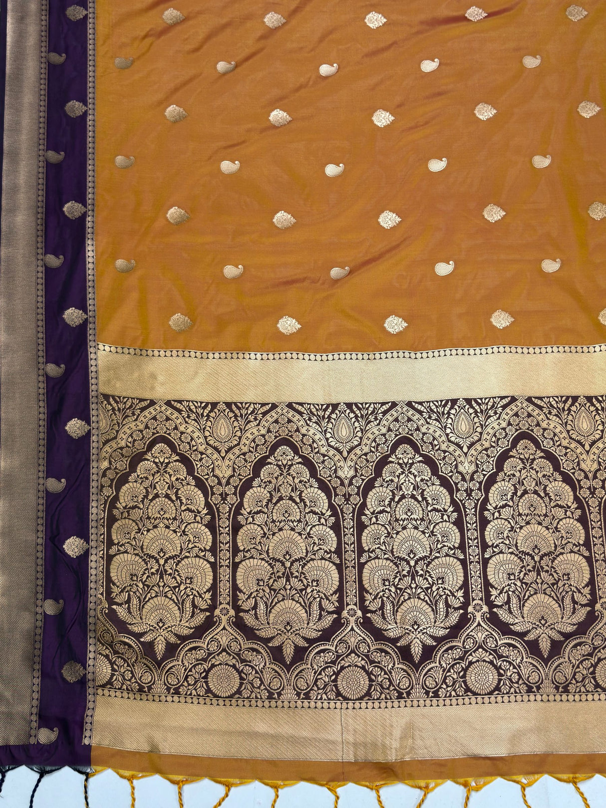 MIMOSA Mustard Saree Saree — pallu and zari work detail