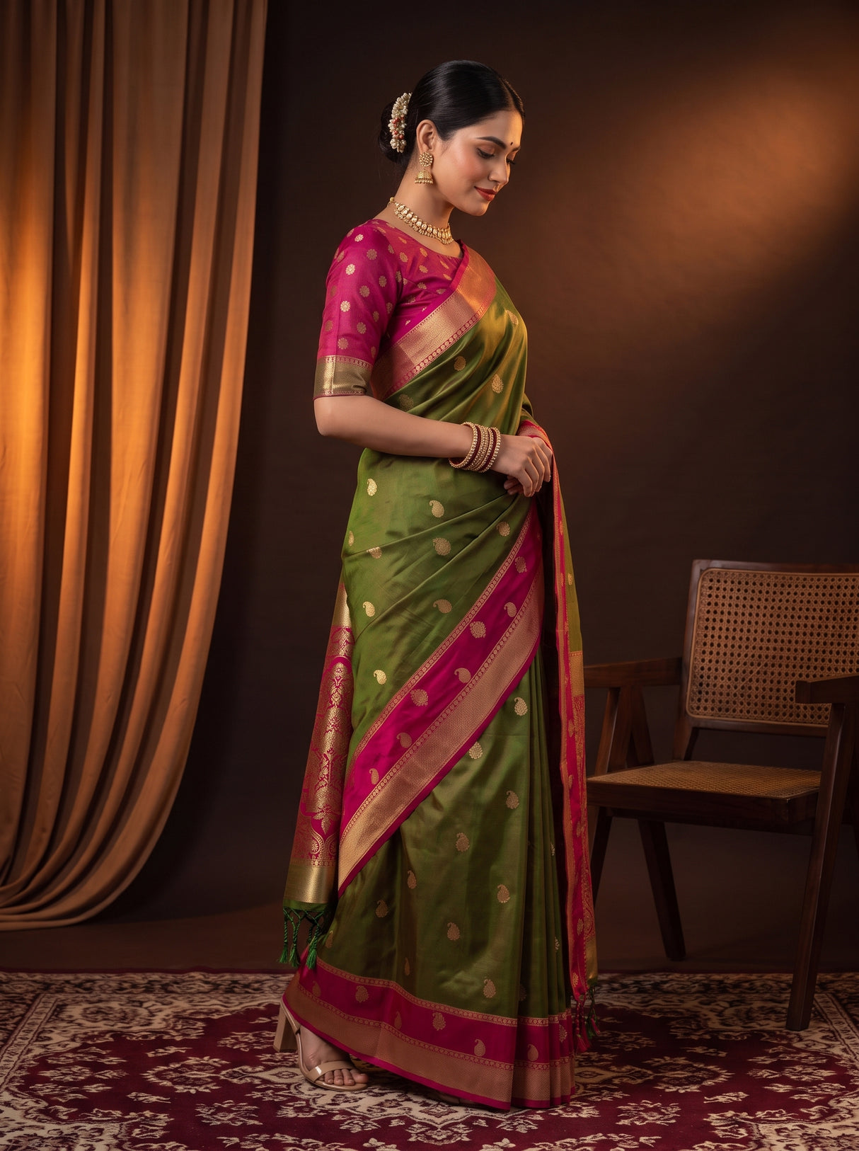 MIMOSA Olive Saree Saree — pose 3 styling detail