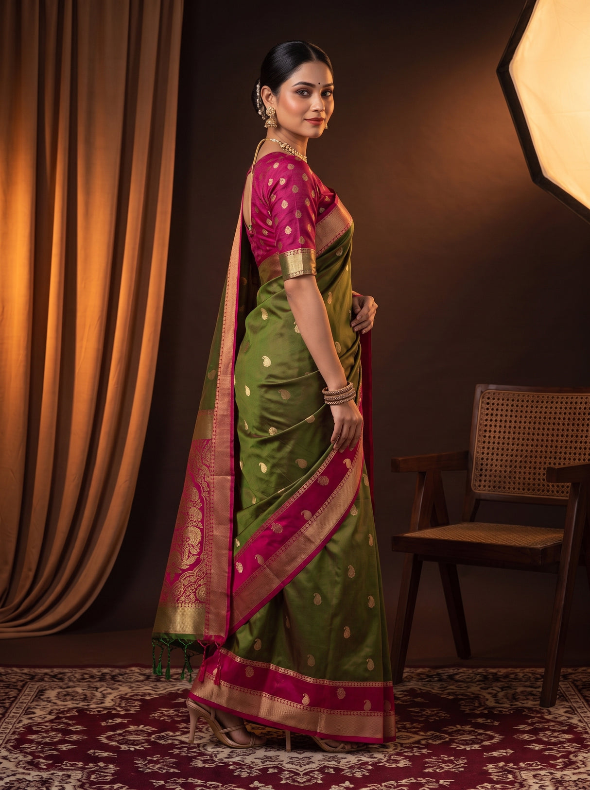 MIMOSA Olive Saree Saree — pose 5 styling detail