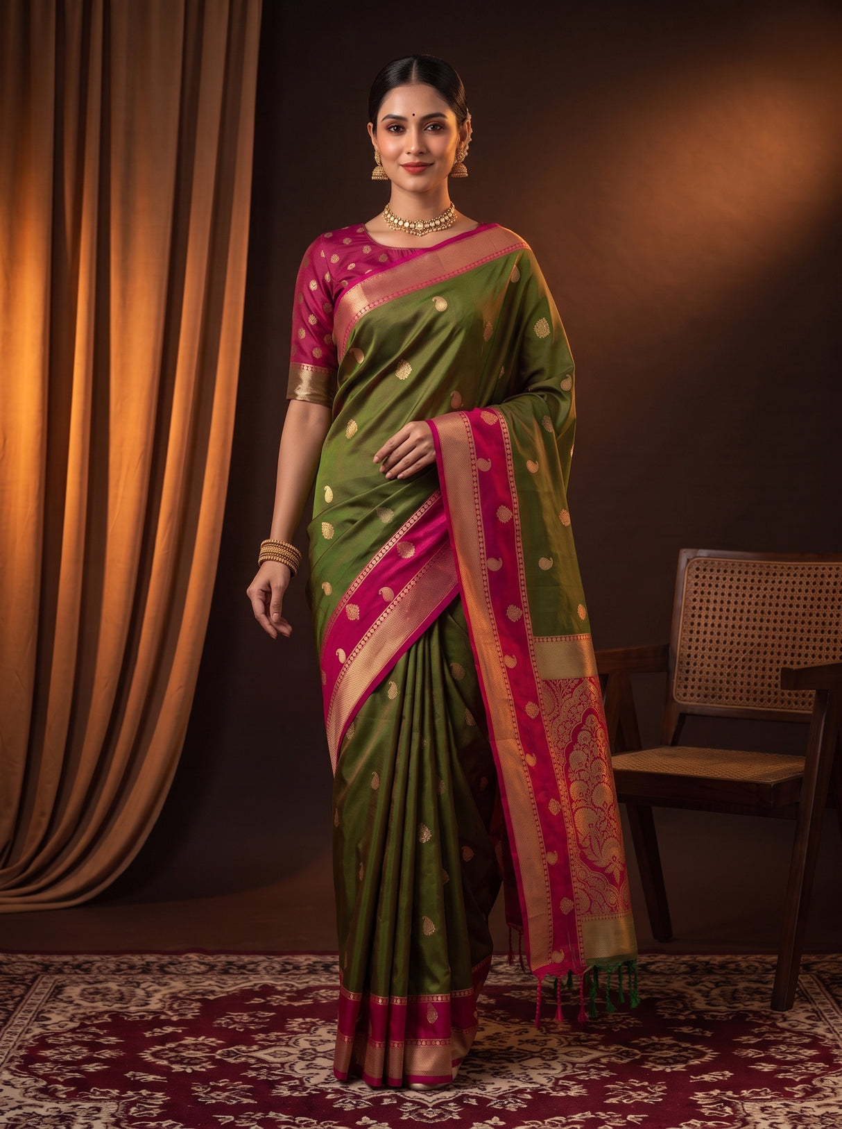 MIMOSA Olive Saree Saree — pose 6 styling detail