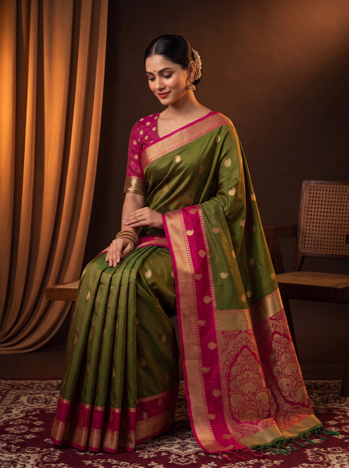 MIMOSA Olive Saree Saree — pose 8 styling detail