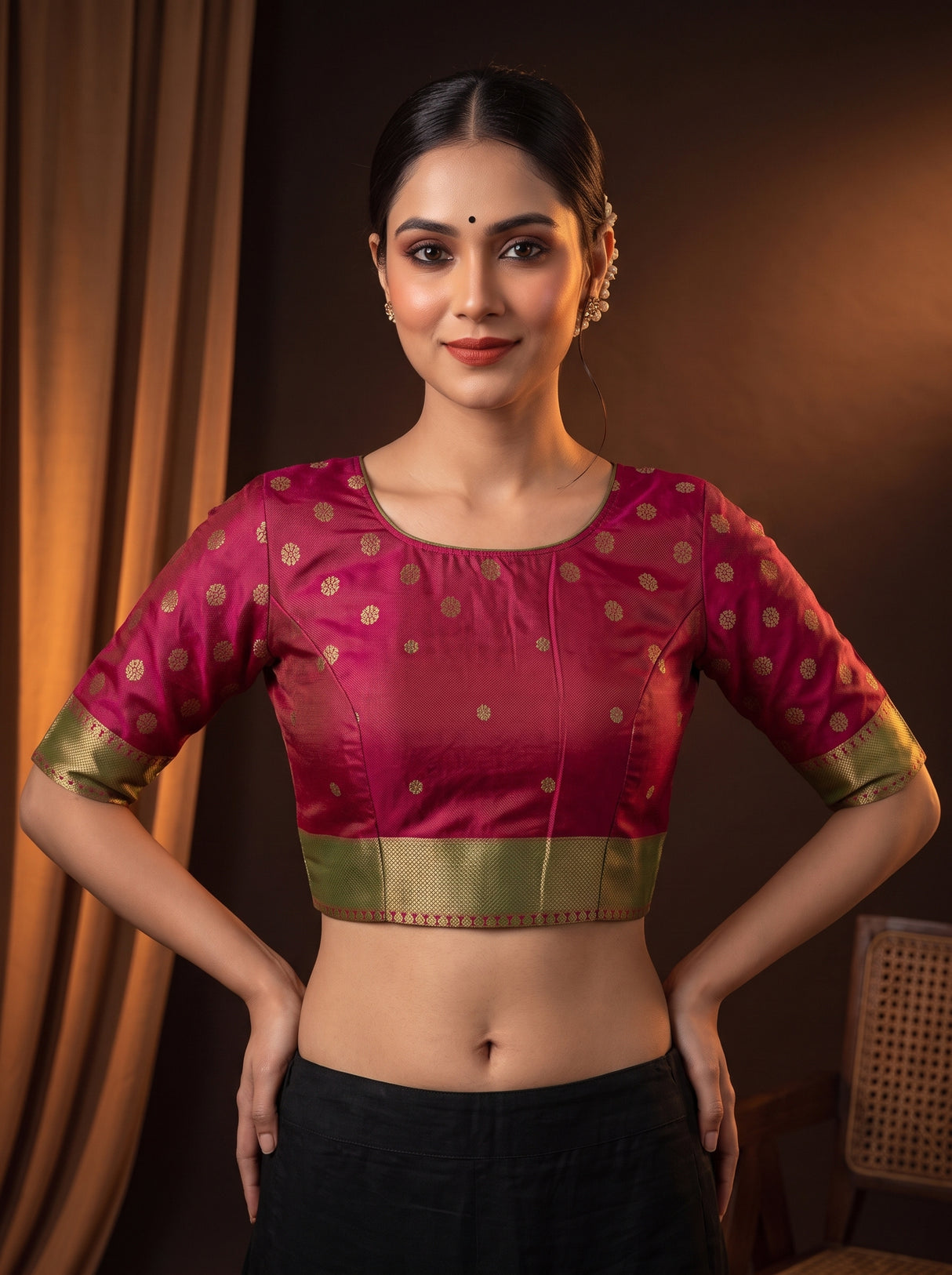MIMOSA Olive Saree Saree — blouse close-up
