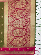 MIMOSA Olive Saree Saree — pallu and zari work detail