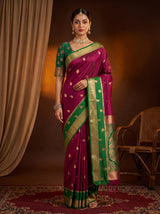 MIMOSA Wine Saree Saree — front view on mannequin
