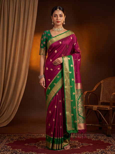 MIMOSA Wine Saree Saree — front view on mannequin