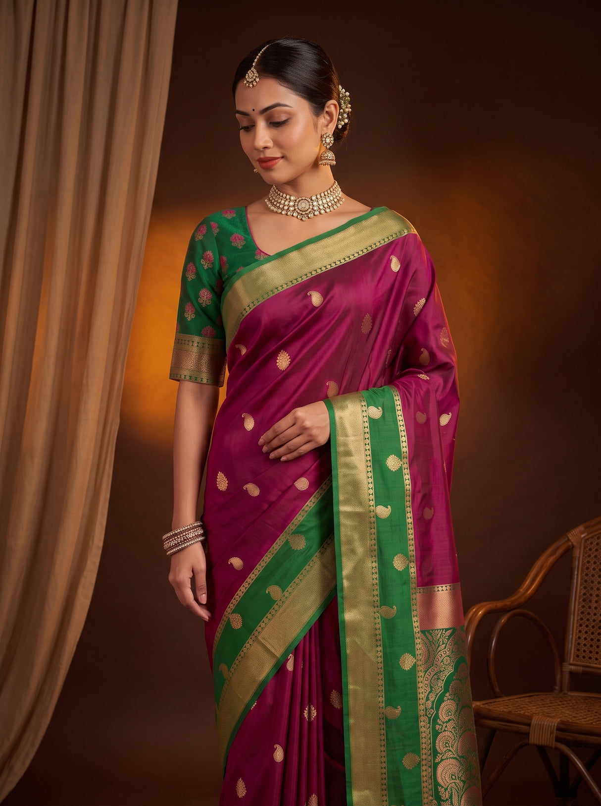 MIMOSA Wine Saree Saree — pose 10 styling detail
