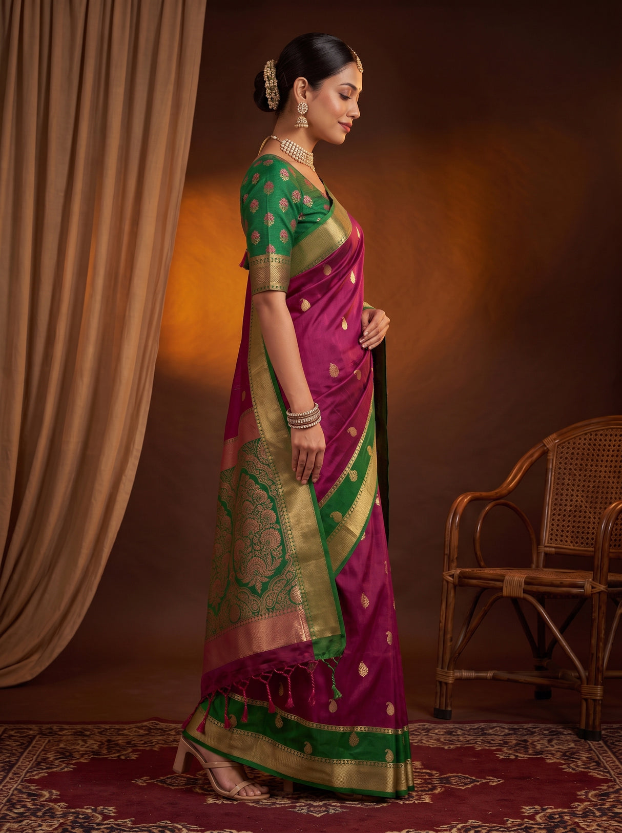 MIMOSA Wine Saree Saree — pose 3 styling detail
