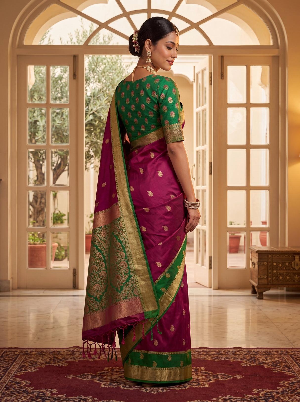 MIMOSA Wine Saree Saree — pose 5 styling detail