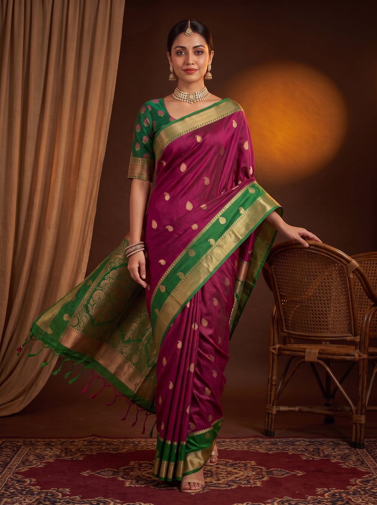 MIMOSA Wine Saree Saree — pose 6 styling detail