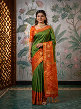 MIMOSA Green Saree Saree — front view on mannequin