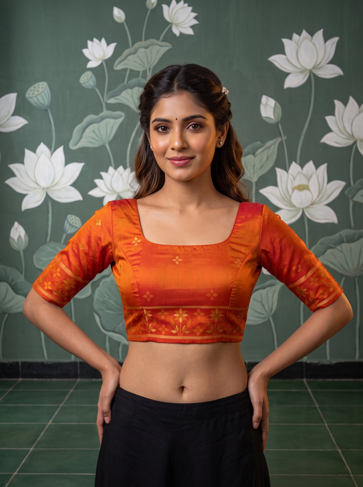 MIMOSA Green Saree Saree — blouse close-up