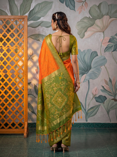 MIMOSA Orange Saree Saree — pose 2 styling detail