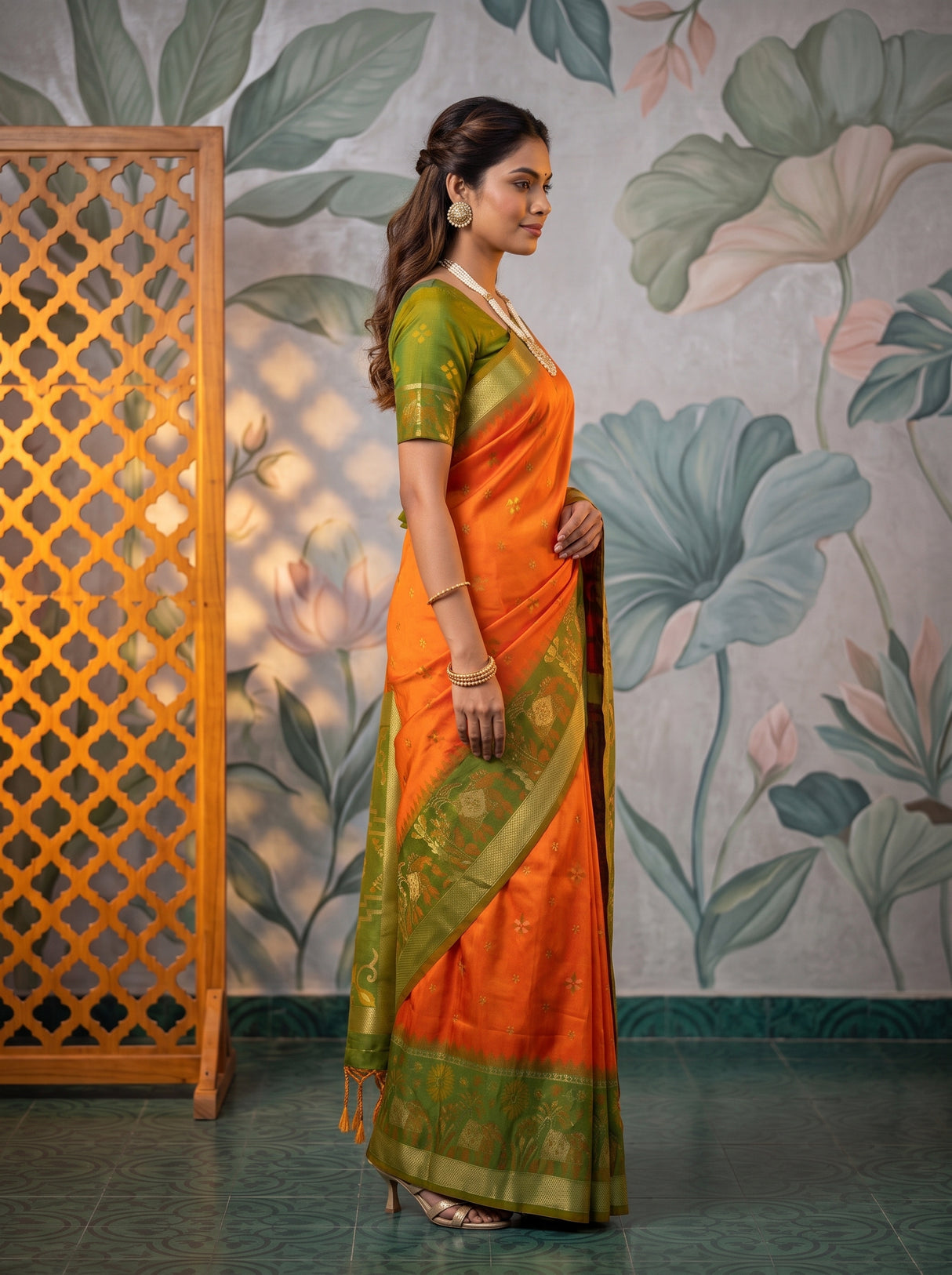 MIMOSA Orange Saree Saree — pose 3 styling detail