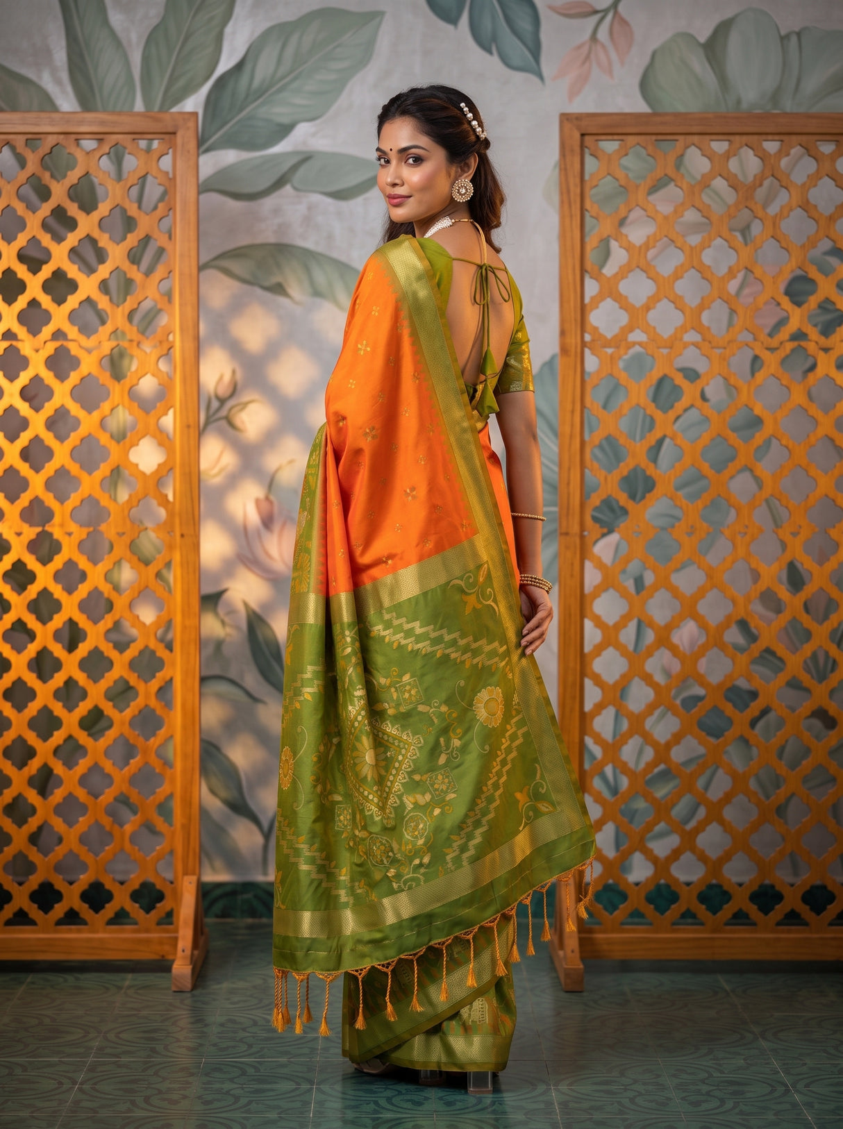 MIMOSA Orange Saree Saree — pose 5 styling detail