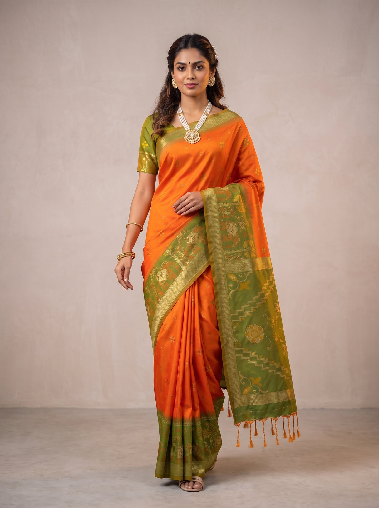 MIMOSA Orange Saree Saree — pose 6 styling detail