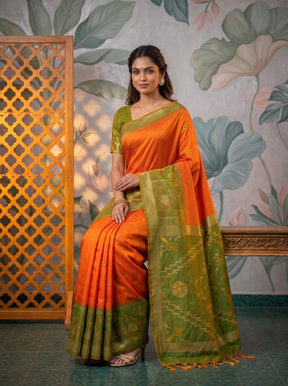 MIMOSA Orange Saree Saree — pose 8 styling detail