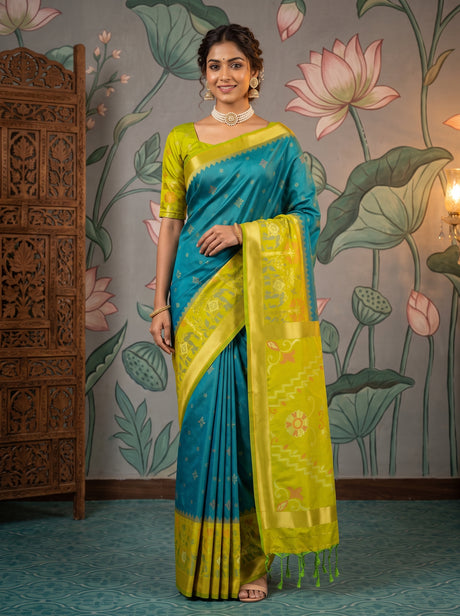 MIMOSA Sapphire Saree Saree — front view on mannequin
