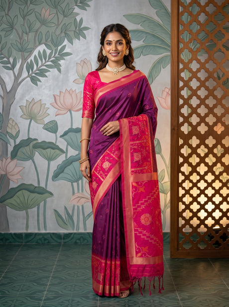 MIMOSA Wine Saree Saree — front view on mannequin
