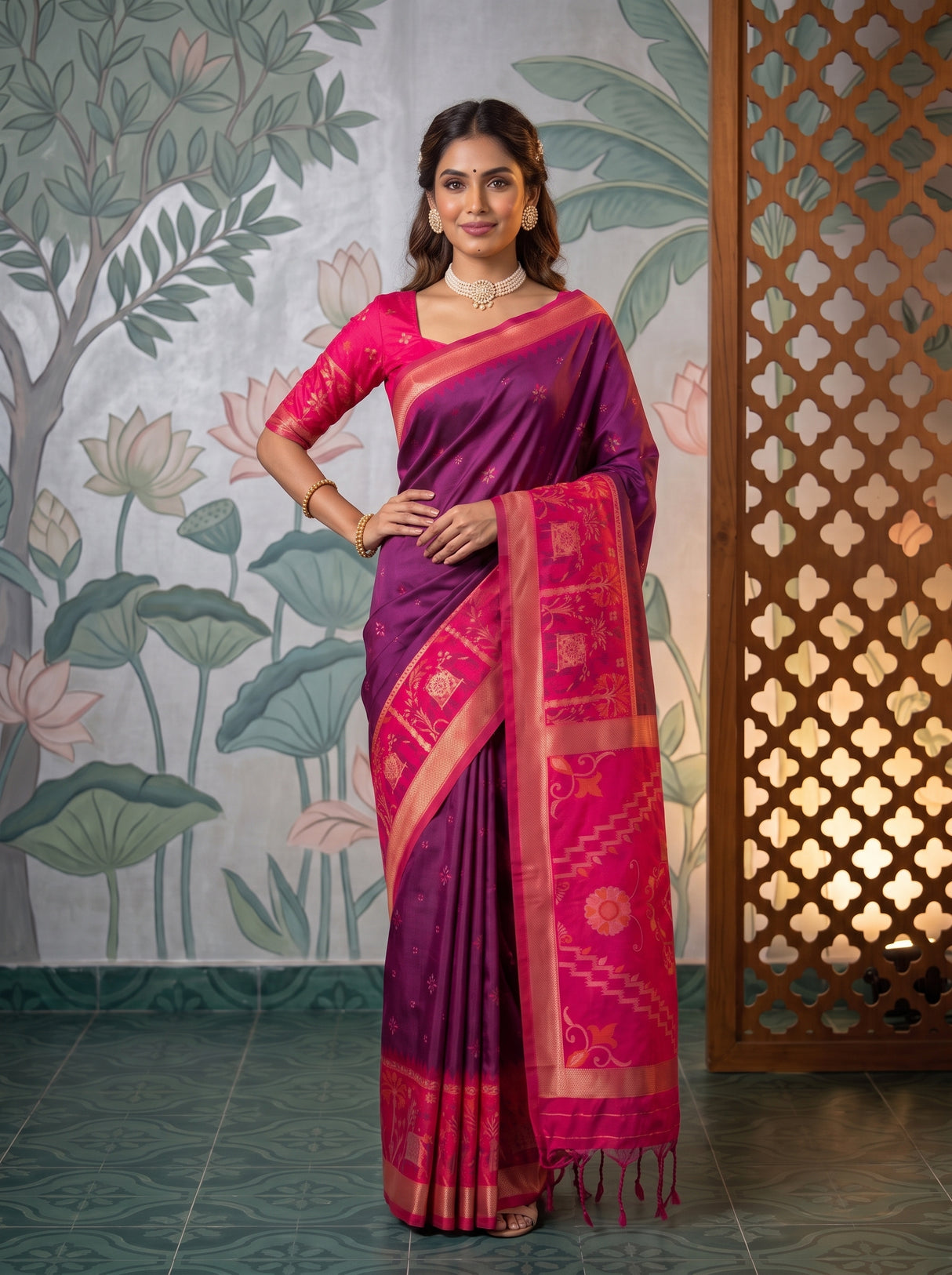 MIMOSA Wine Saree Saree — pose 4 styling detail