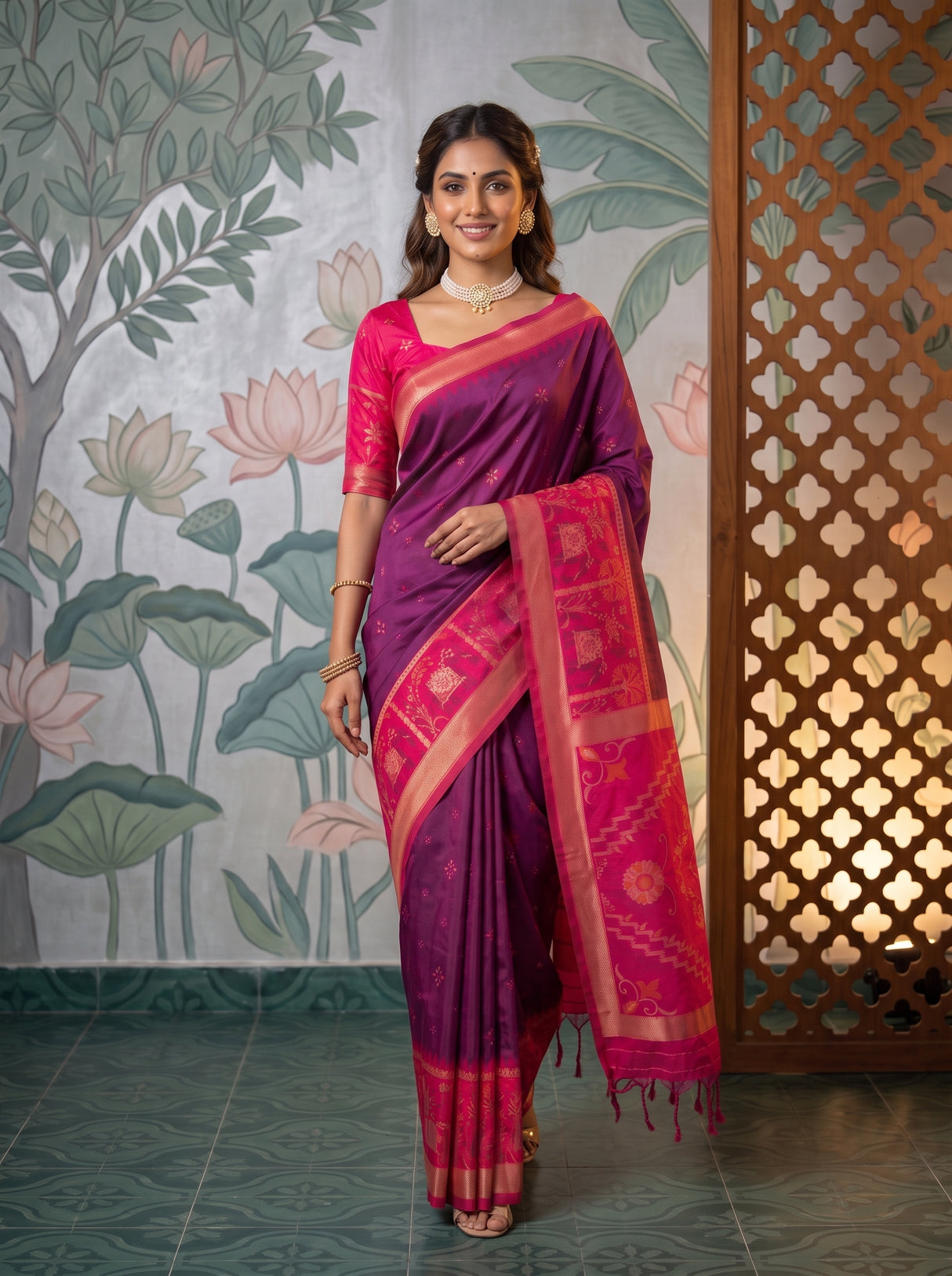 MIMOSA Wine Saree Saree — pose 6 styling detail