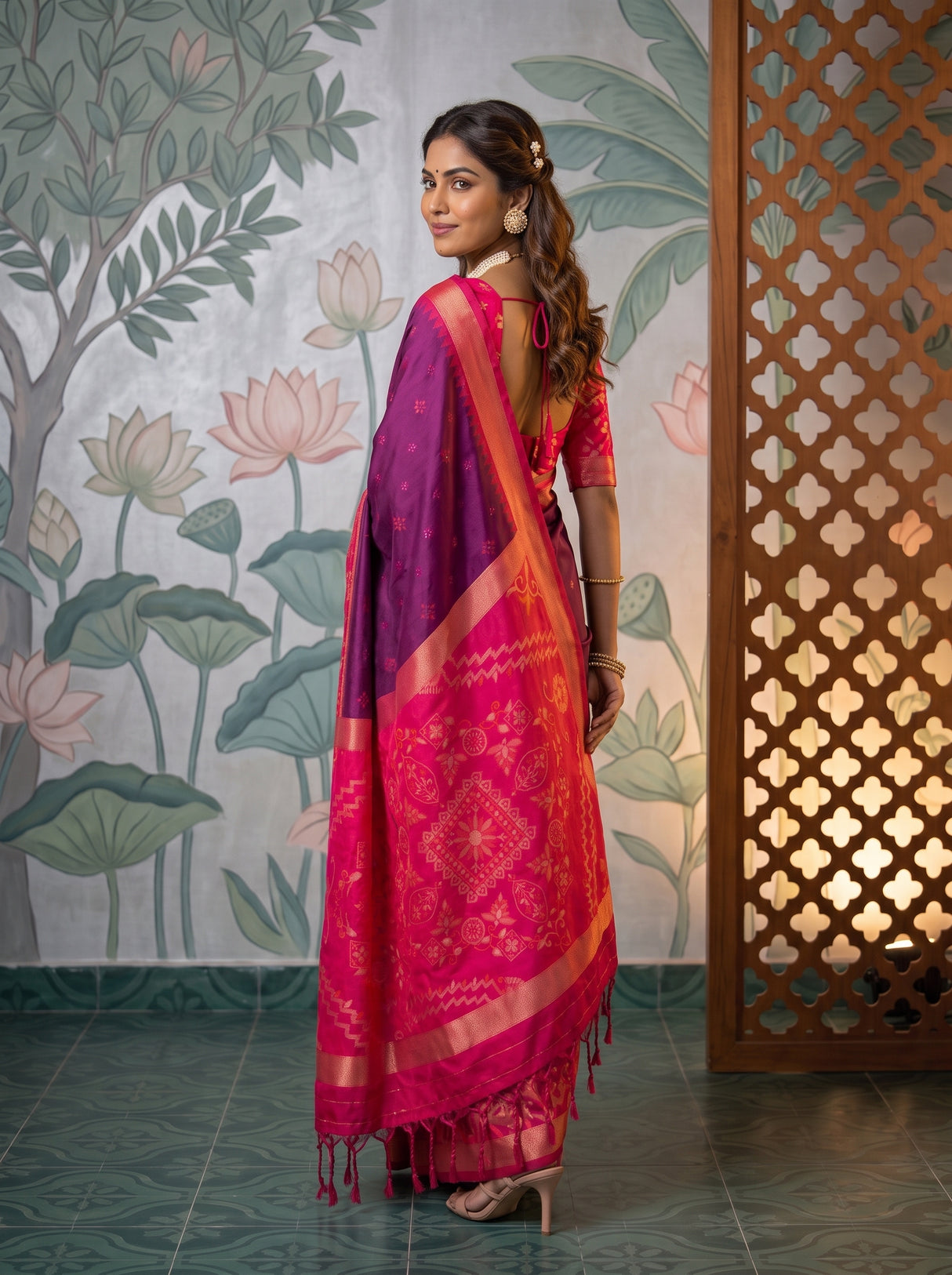 MIMOSA Wine Saree Saree — pose 7 styling detail