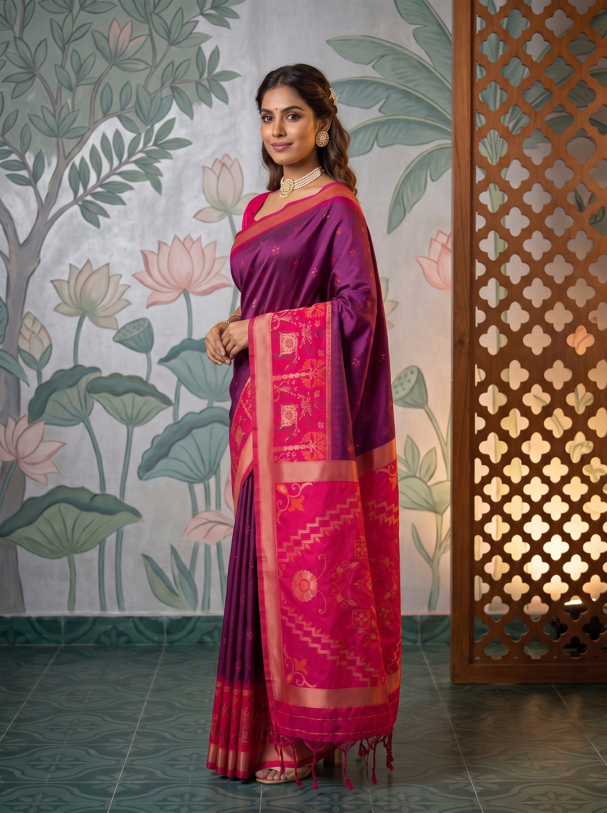 MIMOSA Wine Saree Saree — pose 9 styling detail