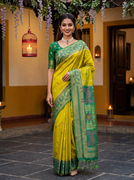 MIMOSA Olive Saree Saree — front view on mannequin