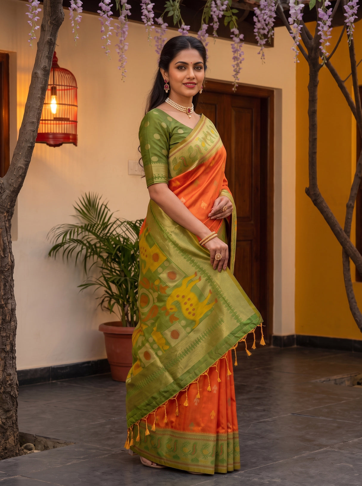 MIMOSA Orange Saree Saree — pose 10 styling detail