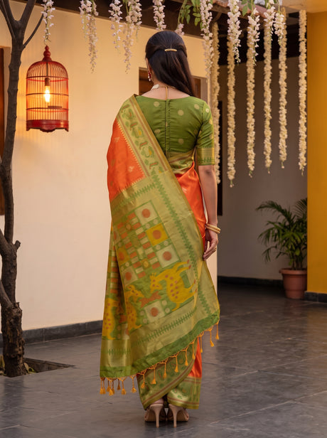 MIMOSA Orange Saree Saree — pose 2 styling detail