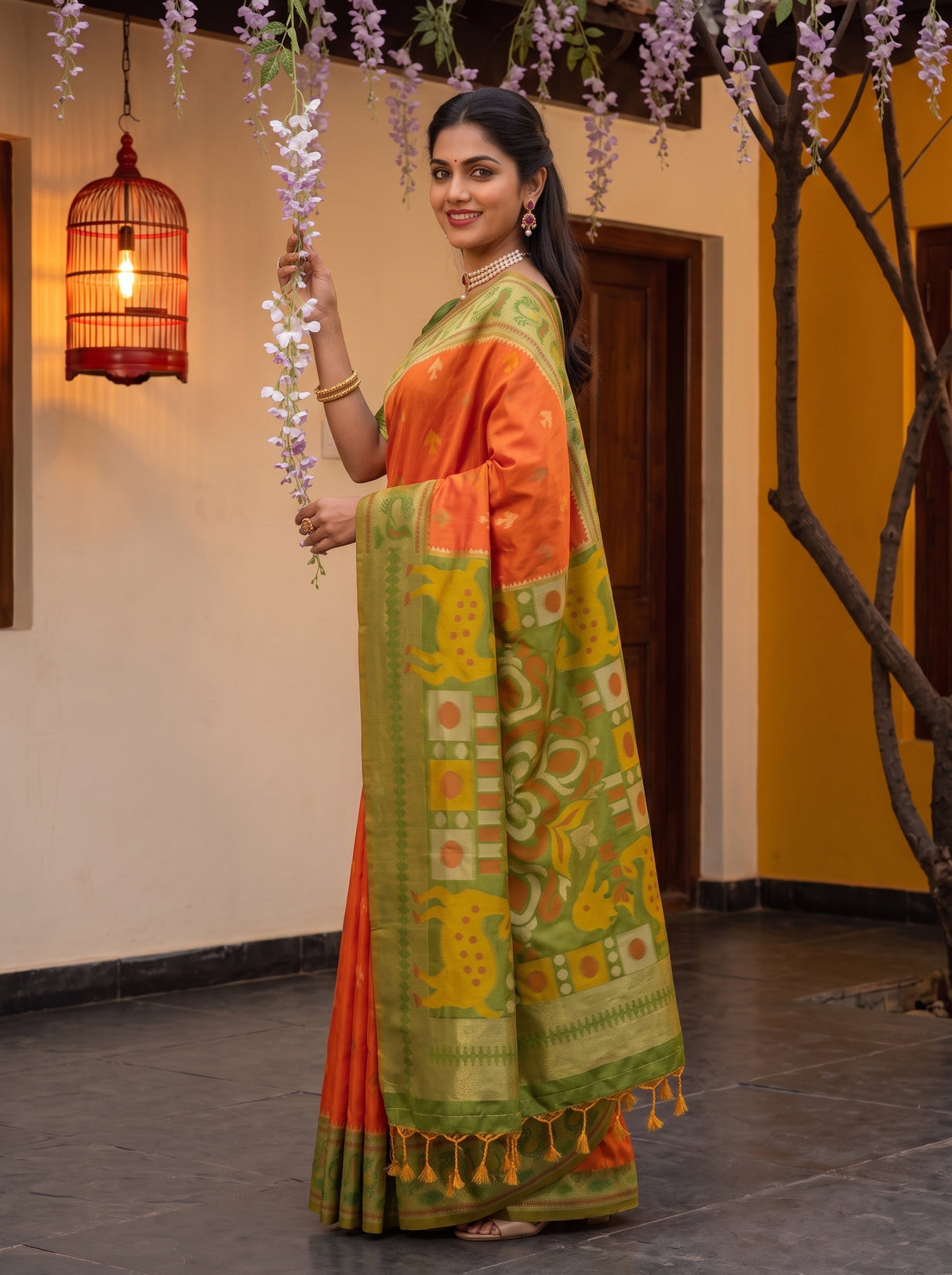MIMOSA Orange Saree Saree — pose 5 styling detail