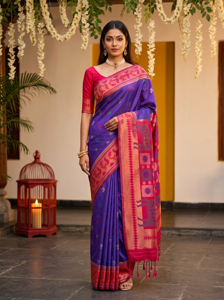 MIMOSA Purple Saree Saree — front view on mannequin