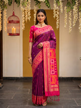 MIMOSA Wine Saree Saree — front view on mannequin