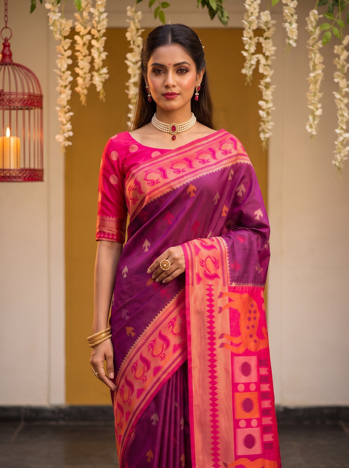 MIMOSA Wine Saree Saree — pose 10 styling detail