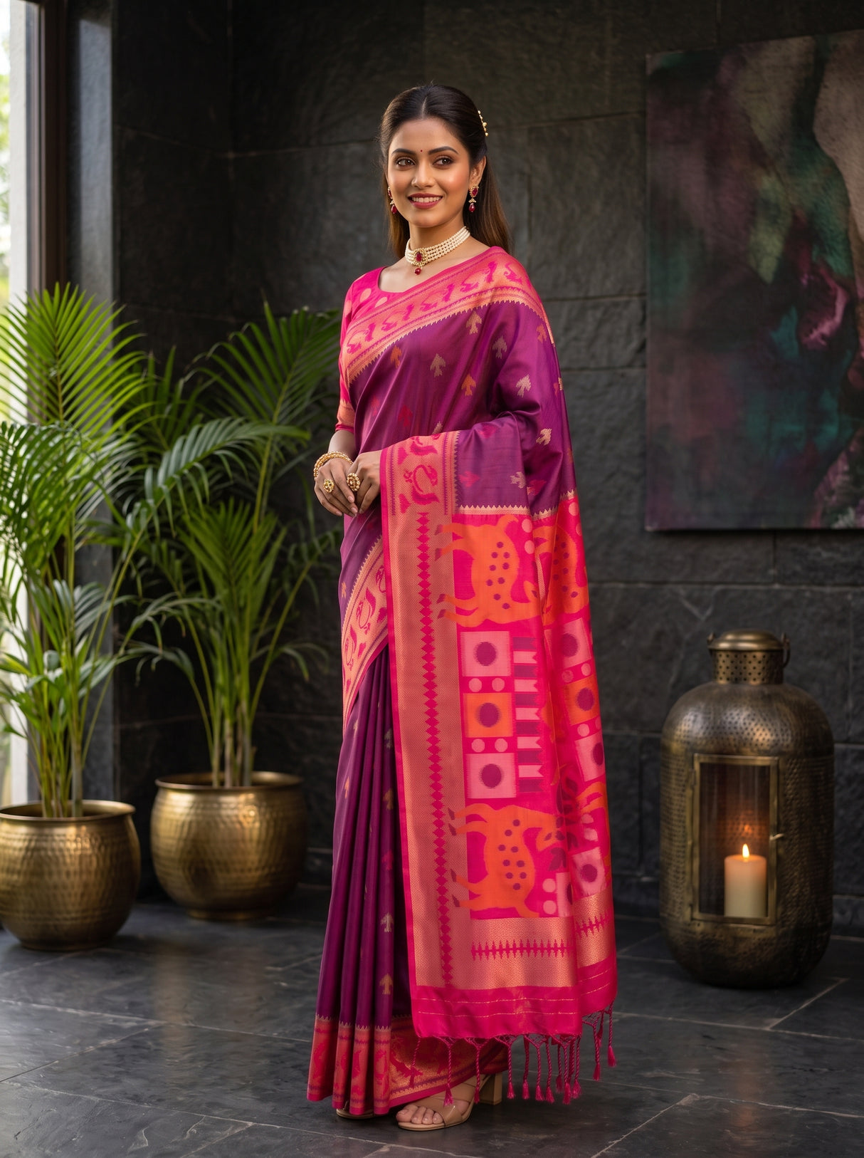 MIMOSA Wine Saree Saree — pose 5 styling detail