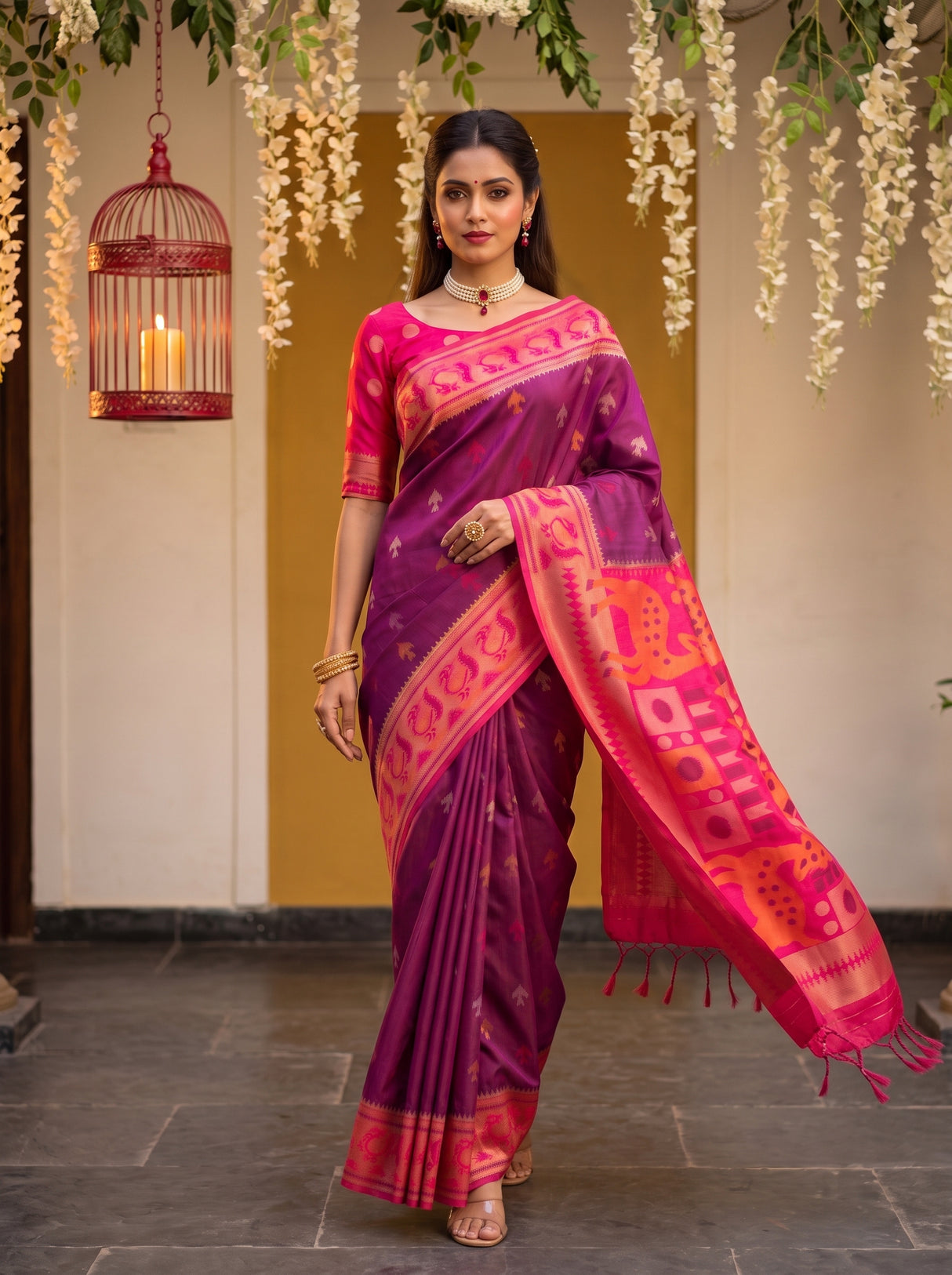 MIMOSA Wine Saree Saree — pose 6 styling detail