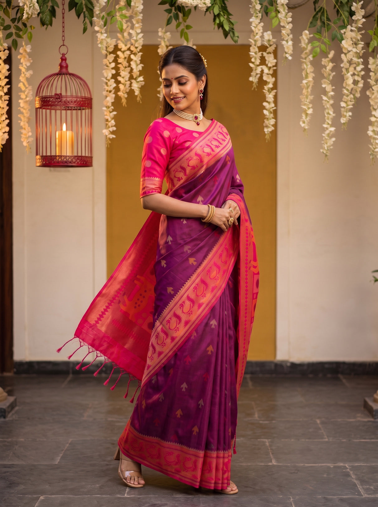 MIMOSA Wine Saree Saree — pose 9 styling detail