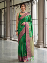 MIMOSA Green Kanjivaram Art Silk Saree — Model Lifestyle Pose